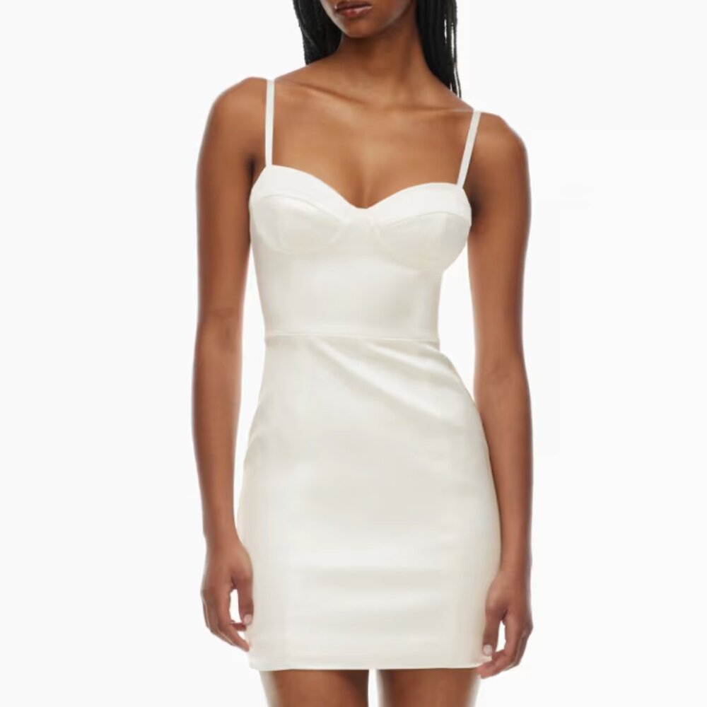 NWT Ten by Aritzia White Heartbeat Satin Bustier Mini Dress Size 10